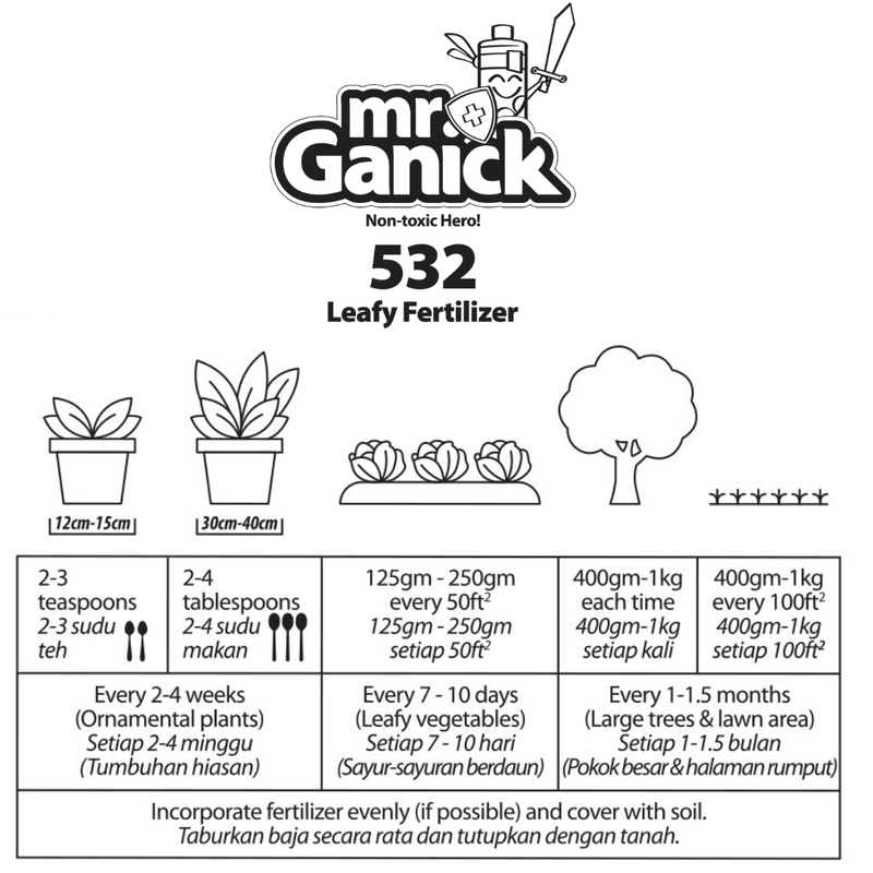 Mr Ganick 532 Organic Leafy Fertilizer (400gm/1kg/4kg)